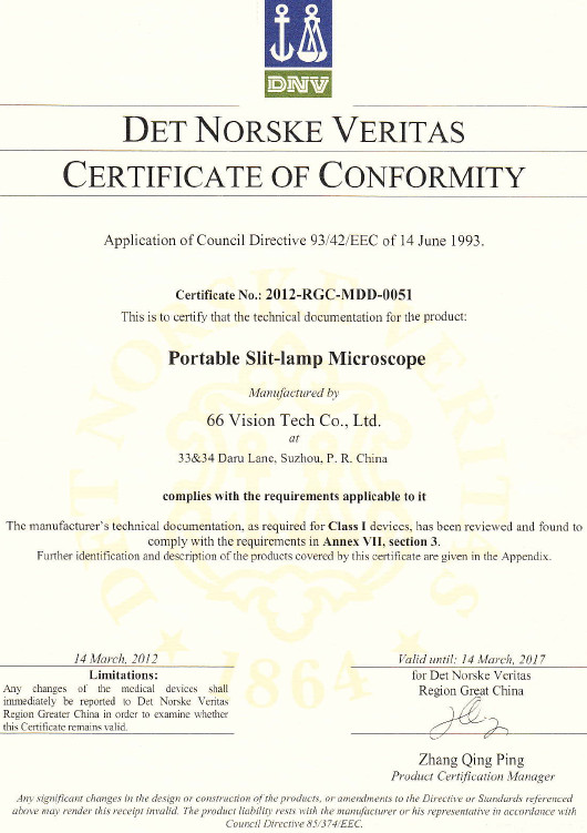 China 66 VISION TECH CO., LTD Zertifizierungen