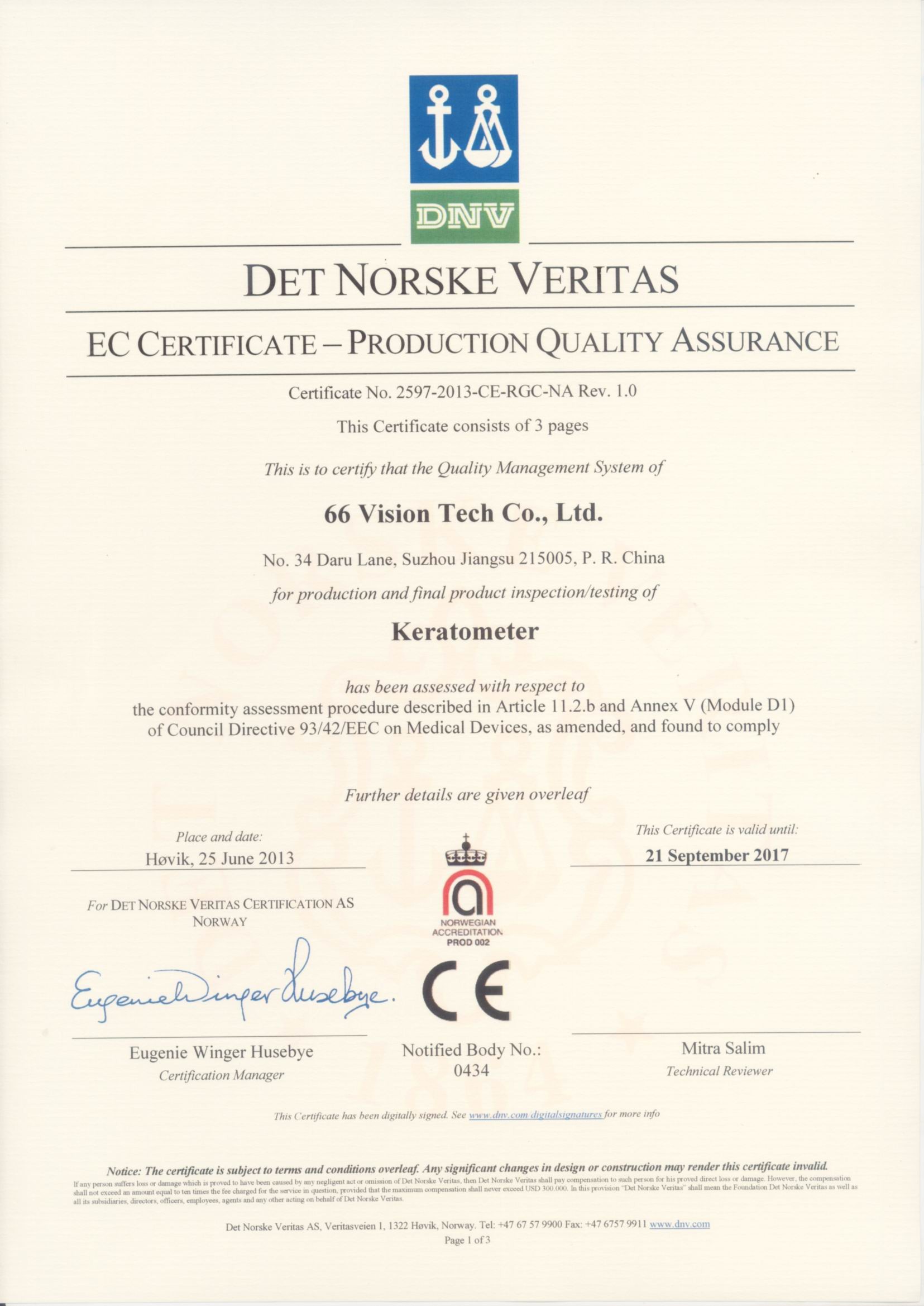 China 66 VISION TECH CO., LTD Zertifizierungen